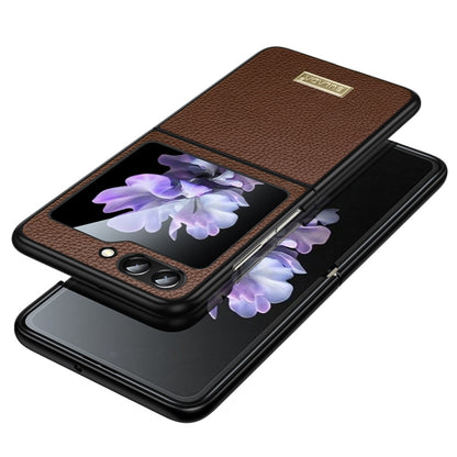 For Samsung Galaxy Z Flip5 SULADA Shockproof TPU + Litchi Texture Leather Phone Case(Brown) - Galaxy Z Flip5 Cases by SULADA | Online Shopping UK | buy2fix