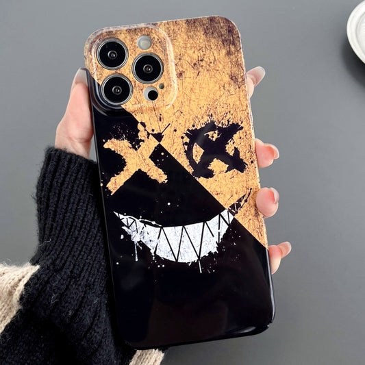 For iPhone 14 Pro Painted Pattern Precise Hole PC Phone Case(Black Yellow Smiling) - iPhone 14 Pro Cases by buy2fix | Online Shopping UK | buy2fix