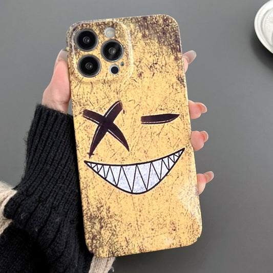 For iPhone 14 Pro Painted Pattern Precise Hole PC Phone Case(Yellow Background Smiling) - iPhone 14 Pro Cases by buy2fix | Online Shopping UK | buy2fix