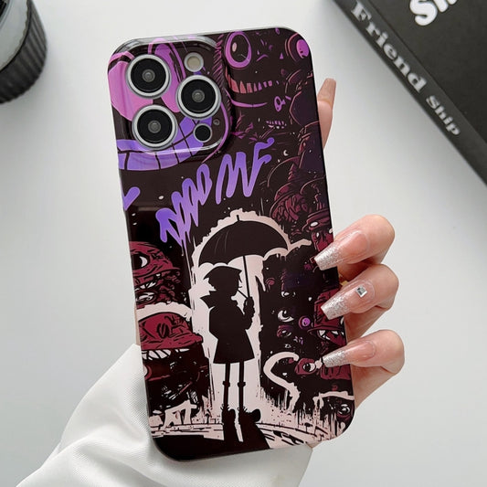 For iPhone 15 Pro Max Painted Pattern Precise Hole PC Phone Case(Black Purple Umbrella Boy) - iPhone 15 Pro Max Cases by buy2fix | Online Shopping UK | buy2fix