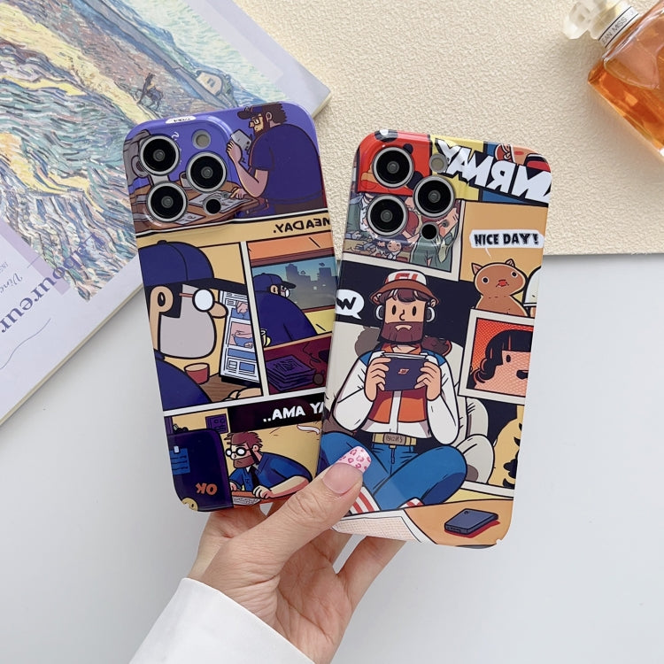 For iPhone 15 Pro Max Painted Pattern Precise Hole PC Phone Case(Purple Comics) - iPhone 15 Pro Max Cases by buy2fix | Online Shopping UK | buy2fix