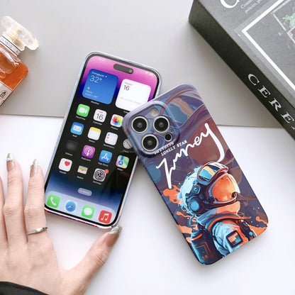 For iPhone SE 2022 / 2020 / 8 / 7 Painted Pattern Precise Hole PC Phone Case(Orange Paint Astronaut) - iPhone SE 2022 / 2020 / 8 / 7 Cases by buy2fix | Online Shopping UK | buy2fix