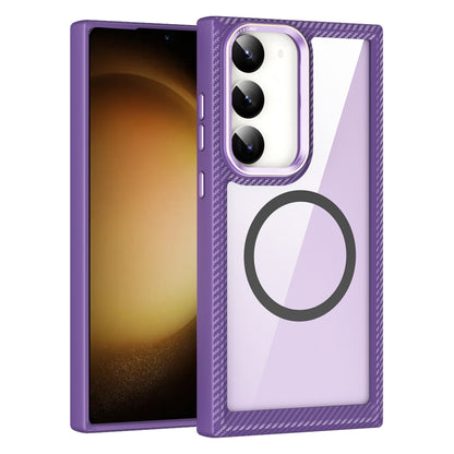 For Samsung Galaxy S23 5G MagSafe Carbon Fiber Transparent Back Panel Phone Case(Purple) - Galaxy S23 5G Cases by buy2fix | Online Shopping UK | buy2fix