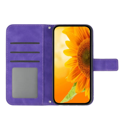 For Samsung Galaxy A25 5G Skin Feel Sun Flower Pattern Flip Leather Phone Case with Lanyard(Dark Purple) - Galaxy Phone Cases by buy2fix | Online Shopping UK | buy2fix