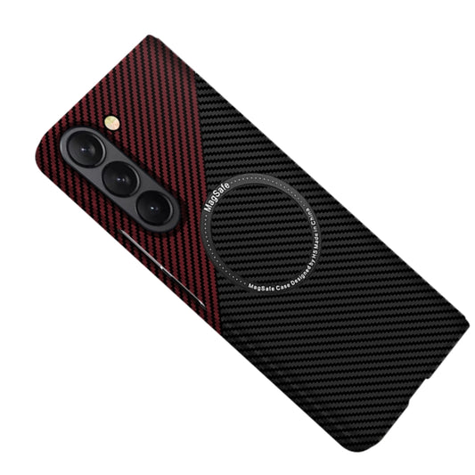 For Samsung Galaxy Z Fold5 Carbon Fiber Texture MagSafe Magnetic Phone Case(Black Red) - Galaxy Z Fold5 Cases by buy2fix | Online Shopping UK | buy2fix