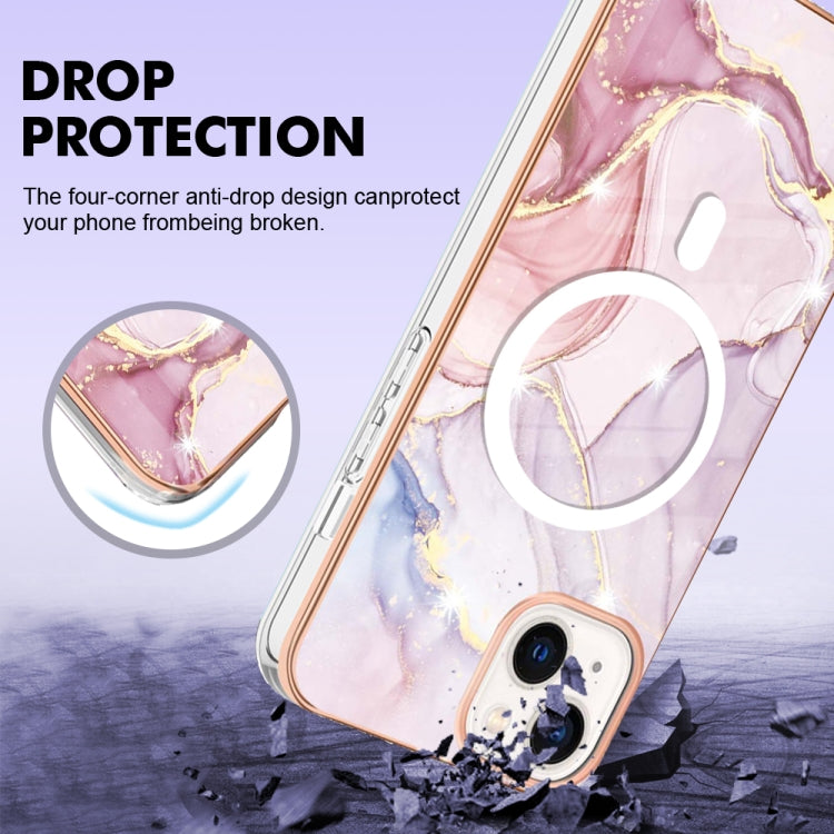 For iPhone 15 Plus Marble Pattern Dual-side IMD Magsafe TPU Phone Case(Rose Gold 005) - iPhone 15 Plus Cases by buy2fix | Online Shopping UK | buy2fix