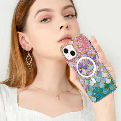 For iPhone 15 Marble Pattern Dual-side IMD Magsafe TPU Phone Case(Colorful Scales) - iPhone 15 Cases by buy2fix | Online Shopping UK | buy2fix