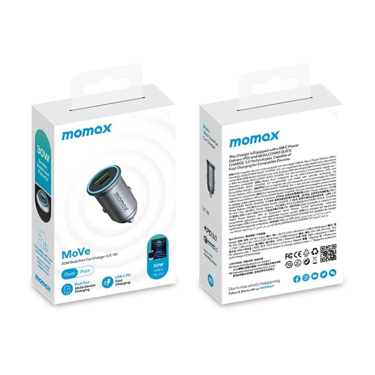 MOMAX UC18 30W Dual Port QC3.0 Car Fast Charger - Car Charger by MOMAX | Online Shopping UK | buy2fix