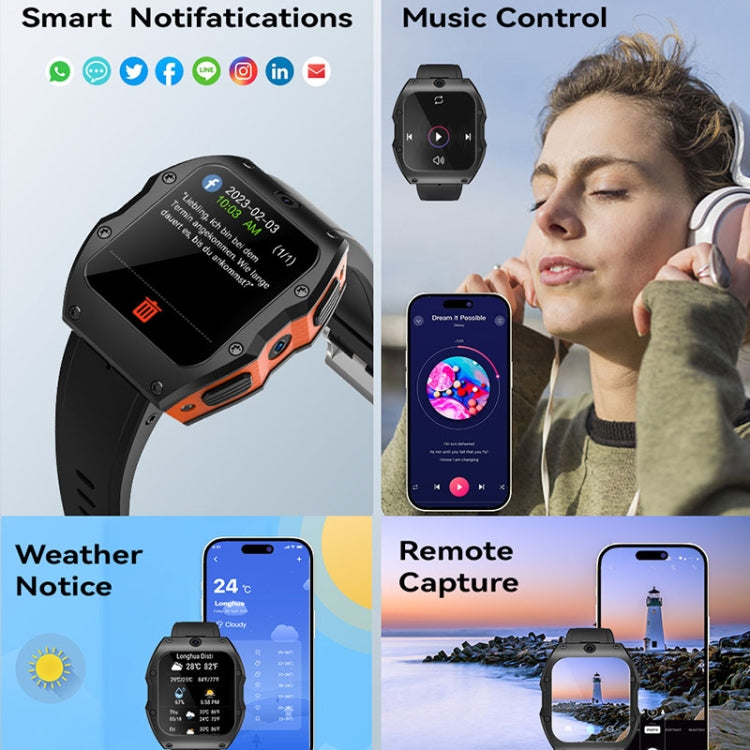 Model X 1.99 inch IP68 Waterproof Android 9.0 4G Dual Cameras Matte Smart Watch, Specification:4GB+128GB(Black Orange) - Android Watch by buy2fix | Online Shopping UK | buy2fix