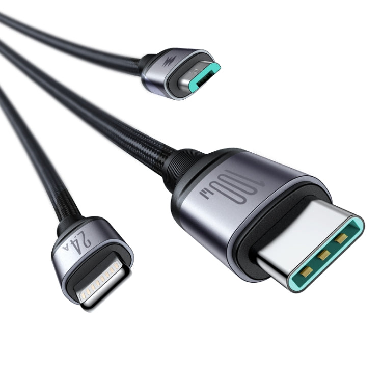 JOYROOM A21 100W USB to 8 Pin+Type-C+Micro USB 3 in 1 Charging Cable, Length: 1.2m(Black) - Multifunction Cable by JOYROOM | Online Shopping UK | buy2fix