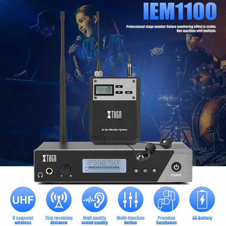 XTUGA  IEM1100 Professional Wireless In Ear Monitor System 4 BodyPacks(UK Plug) - Microphone by XTUGA | Online Shopping UK | buy2fix