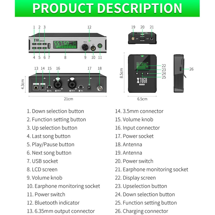 XTUGA SEM100 Professional Wireless In Ear Monitor System 1 BodyPacks(UK Plug) - Microphone by XTUGA | Online Shopping UK | buy2fix