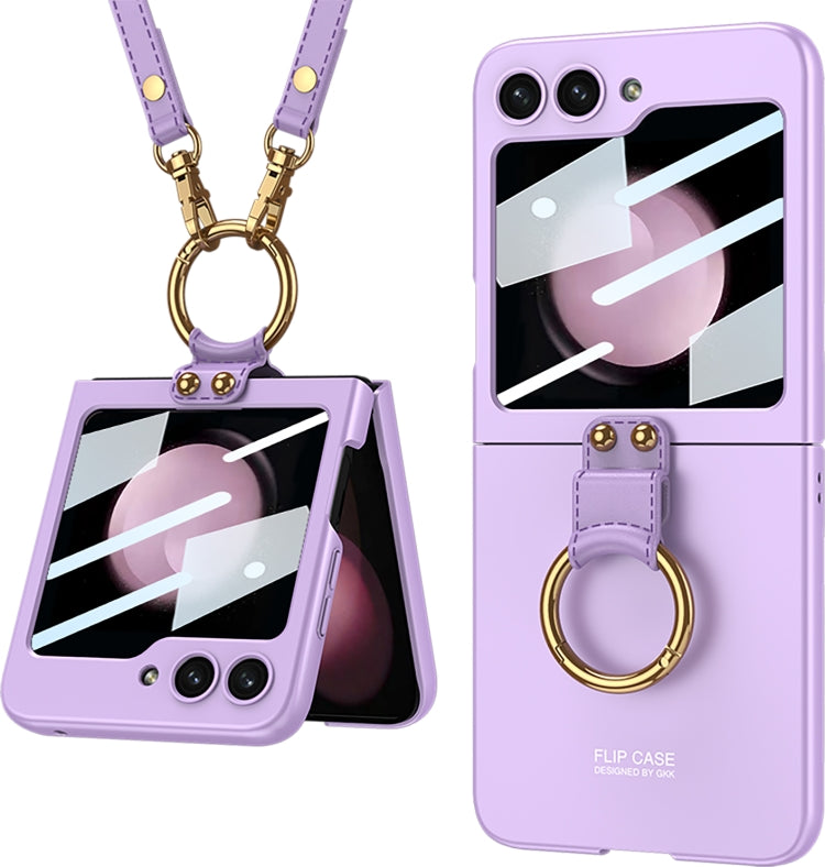 For Samsung Galaxy Z Flip5 GKK Ultra-thin PC Full Coverage Ring Holder Phone Case with Strap(Purple) - Galaxy Z Flip5 Cases by GKK | Online Shopping UK | buy2fix