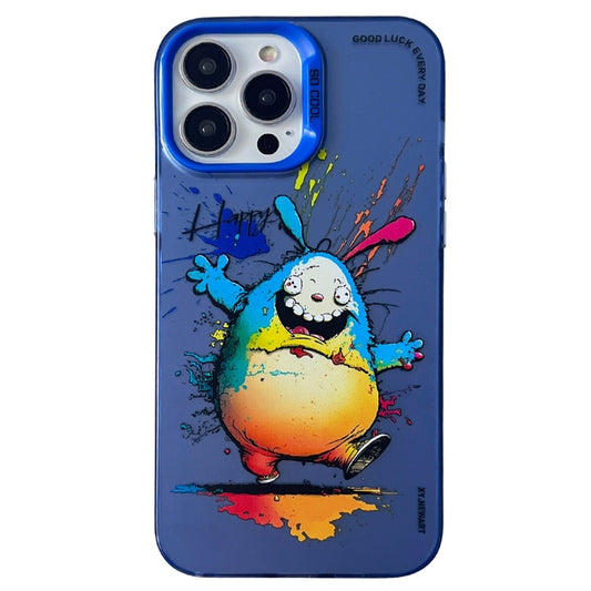 For iPhone 15 Pro Max Double Layer Color Silver Series Animal Oil Painting Phone Case(Happy Rabbit) - iPhone 15 Pro Max Cases by buy2fix | Online Shopping UK | buy2fix