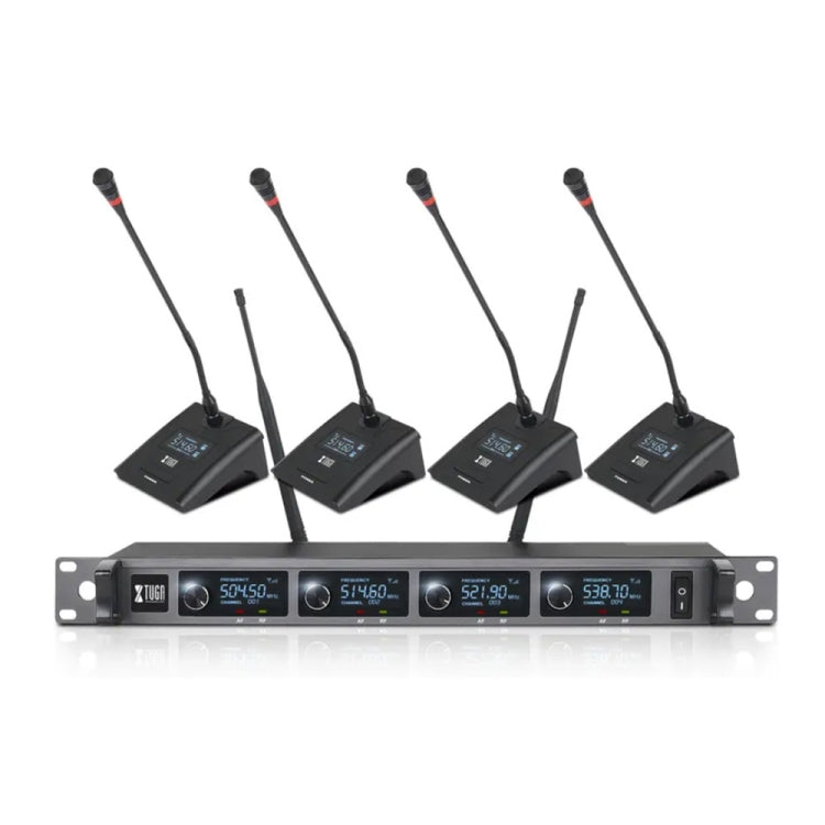 XTUGA A140-C Wireless Microphone System 4-Channel UHF Four Conference Mics(UK Plug) - Microphone by XTUGA | Online Shopping UK | buy2fix