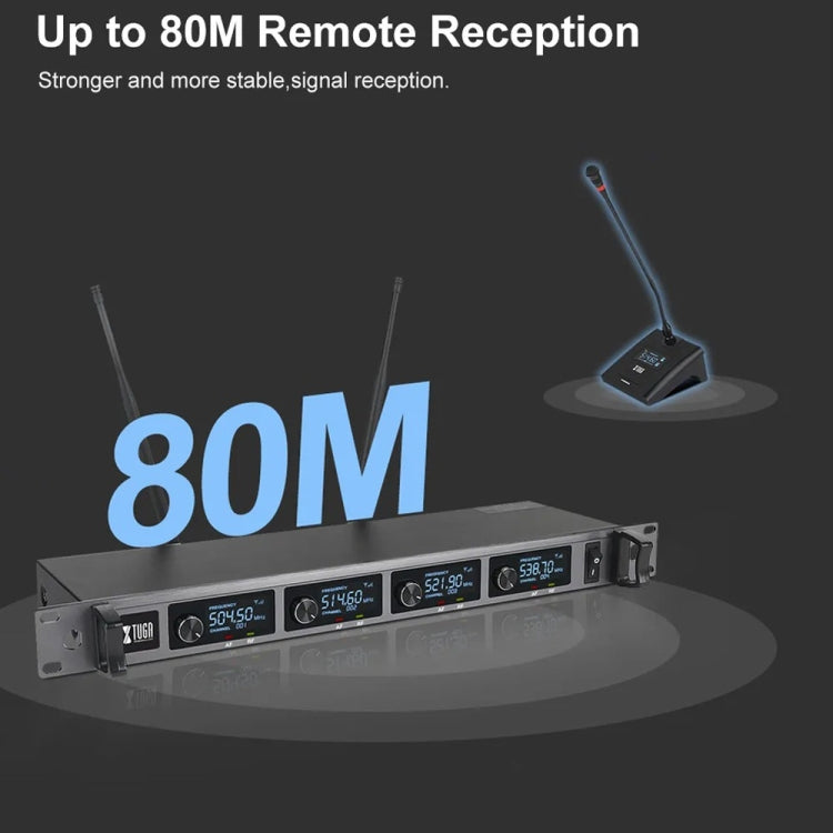 XTUGA A140-C Wireless Microphone System 4-Channel UHF Four Conference Mics(UK Plug) - Microphone by XTUGA | Online Shopping UK | buy2fix