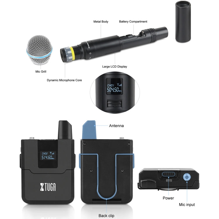 XTUGA A140-H Wireless Microphone System 4 Channel UHF Handheld Microphone(AU Plug) - Microphone by XTUGA | Online Shopping UK | buy2fix