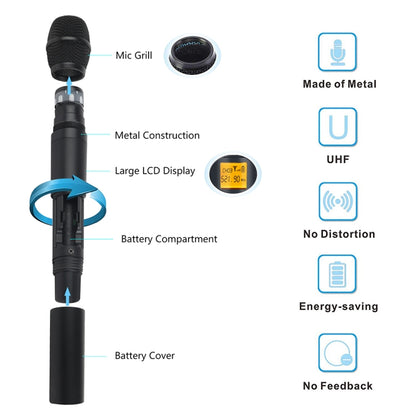 XTUGA A400-H Professional 4-Channel UHF Wireless Microphone System with 4 Handheld Microphone(EU Plug) - Microphone by XTUGA | Online Shopping UK | buy2fix