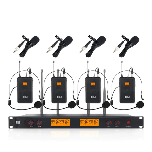 XTUGA A400-B Professional 4-Channel UHF Wireless Microphone System with 4 BodyPack Lavalier Headset Microphone(US Plug) - Microphone by XTUGA | Online Shopping UK | buy2fix