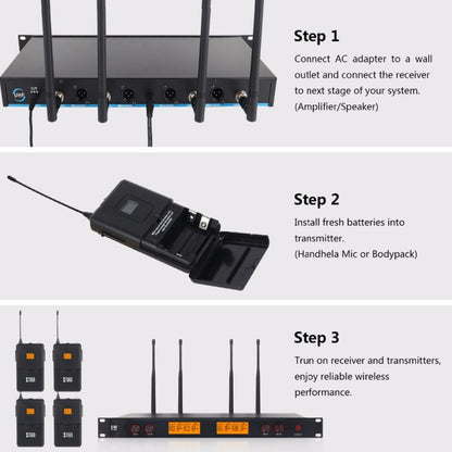 XTUGA A400-B Professional 4-Channel UHF Wireless Microphone System with 4 BodyPack Lavalier Headset Microphone(EU Plug) - Microphone by XTUGA | Online Shopping UK | buy2fix