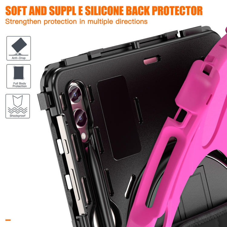 For Samsung Galaxy Tab S9+ / S8+ Rotary Handle Grab TPU + PC Tablet Case(Rose Red) - Galaxy Tab S9+ Cases by buy2fix | Online Shopping UK | buy2fix