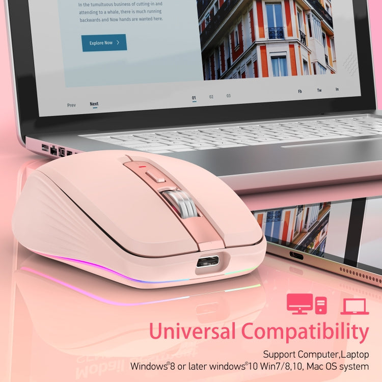 HXSJ M303 2400DPI Dual Mode 2.4GHz + Bluetooth 5.1 Wireless Mouse(Pink) - Wireless Mice by HXSJ | Online Shopping UK | buy2fix