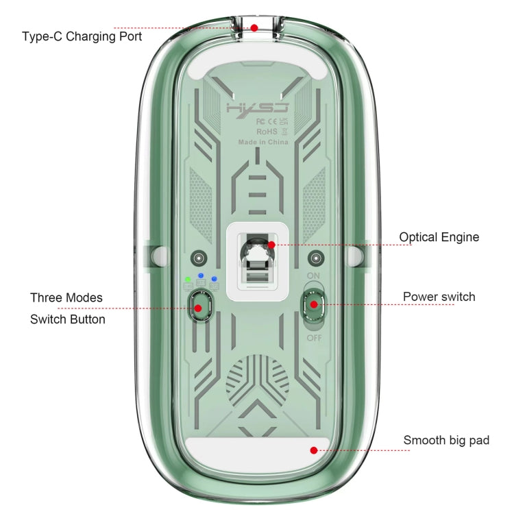 HXSJ T900 Transparent Magnet Three-mode Wireless Gaming Mouse(Black) - Wireless Mice by HXSJ | Online Shopping UK | buy2fix