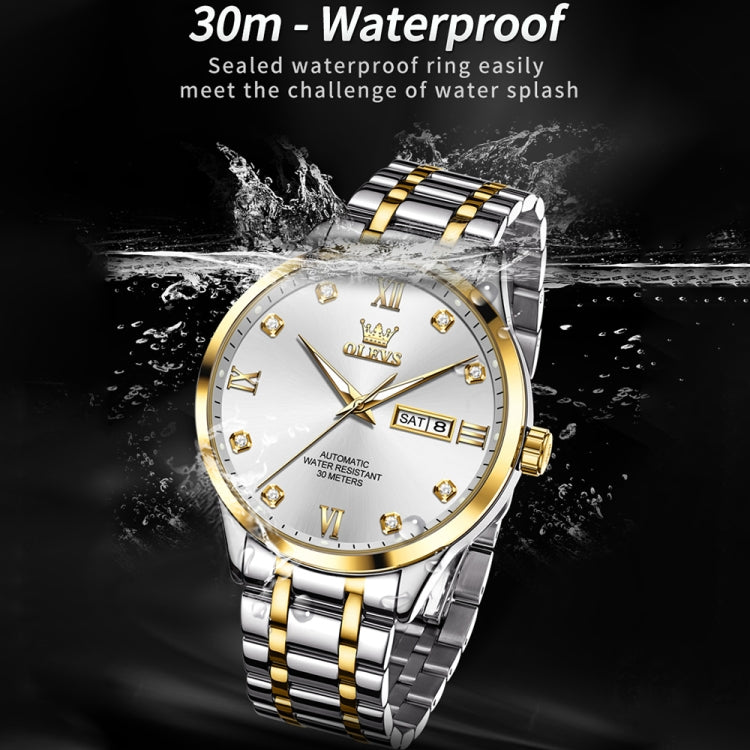 OLEVS 9946 Men Diamond Roman Scale Waterproof Quartz Watch(White + Gold) - Metal Strap Watches by OLEVS | Online Shopping UK | buy2fix