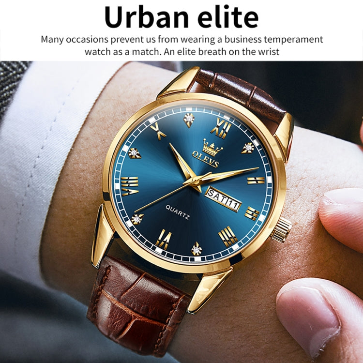 OLEVS 6896 Men Multifunctional Luminous Waterproof Quartz Watch(Blue) - Leather Strap Watches by OLEVS | Online Shopping UK | buy2fix