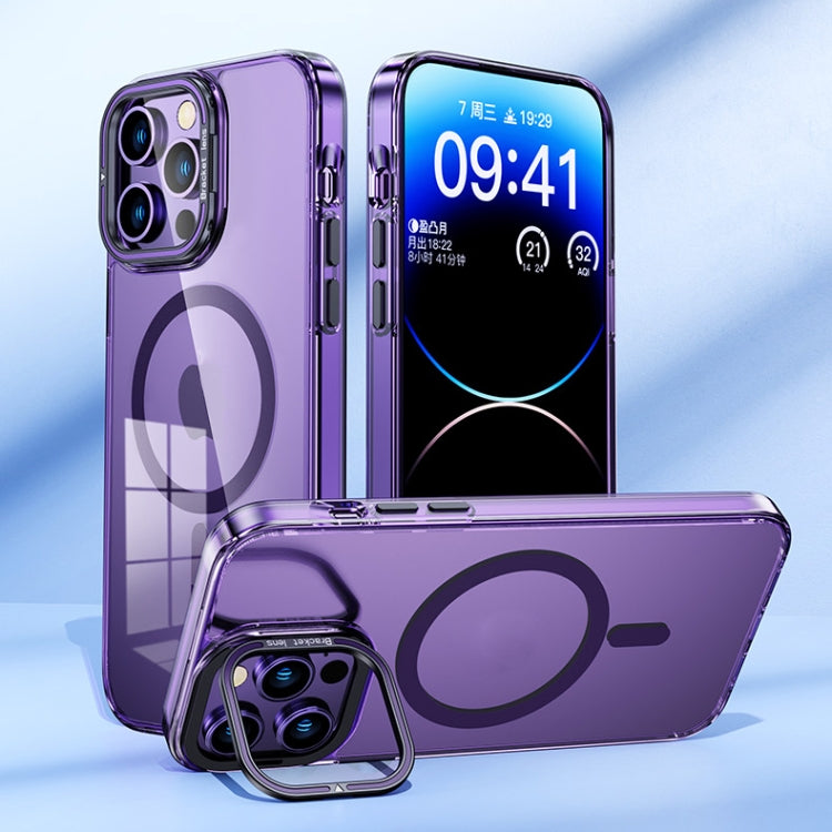 For iPhone 14 Pro Max MagSafe Magnetic Invisible Holder Transparent Phone Case(Purple) - iPhone 14 Pro Max Cases by buy2fix | Online Shopping UK | buy2fix
