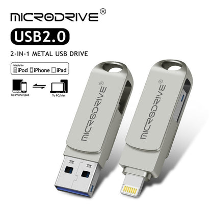 MicroDrive 2 In 1  8 Pin + USB 2.0 Portable Metal USB Flash Disk, Capacity:16GB(Silver) - USB Flash Drives by MICRODRIVE | Online Shopping UK | buy2fix