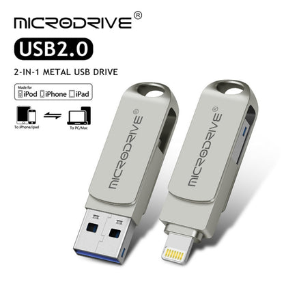 MicroDrive 2 In 1  8 Pin + USB 2.0 Portable Metal USB Flash Disk, Capacity:32GB(Silver) - USB Flash Drives by MICRODRIVE | Online Shopping UK | buy2fix