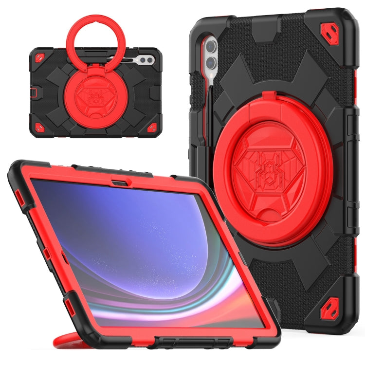 For Samsung Galaxy Tab S9+ Spider Rotation Handle Silicone Hybrid PC Tablet Case(Black Red) - Galaxy Tab S9+ Cases by buy2fix | Online Shopping UK | buy2fix