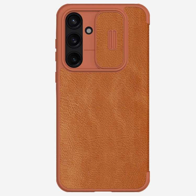 For Samsung Galaxy A55 NILLKIN QIN Series Pro Sliding Camera Cover Design Leather Phone Case(Brown) - Galaxy Phone Cases by NILLKIN | Online Shopping UK | buy2fix