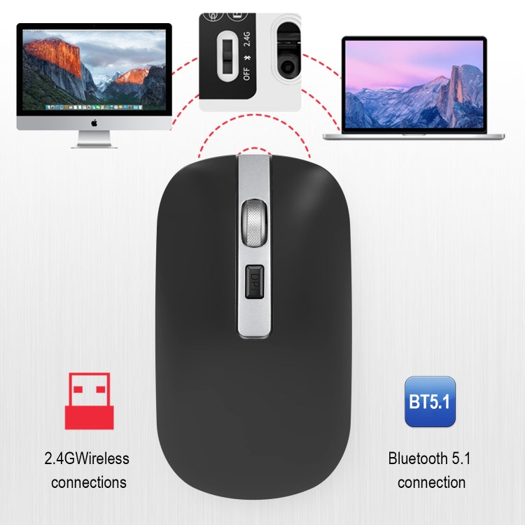 HXSJ M50 2.4GHZ 800,1200,1600dpi Three Gear Adjustment Dual-mode Wireless Mouse USB + Bluetooth 5.1 Rechargeable(Black) - Wireless Mice by HXSJ | Online Shopping UK | buy2fix