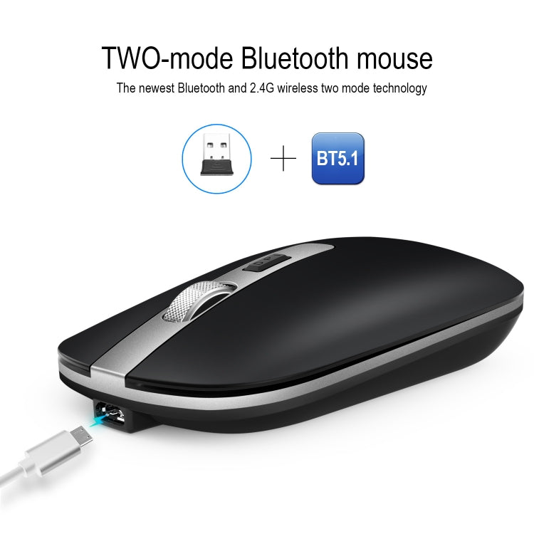 HXSJ M50 2.4GHZ 800,1200,1600dpi Three Gear Adjustment Dual-mode Wireless Mouse USB + Bluetooth 5.1 Rechargeable(Black) - Wireless Mice by HXSJ | Online Shopping UK | buy2fix