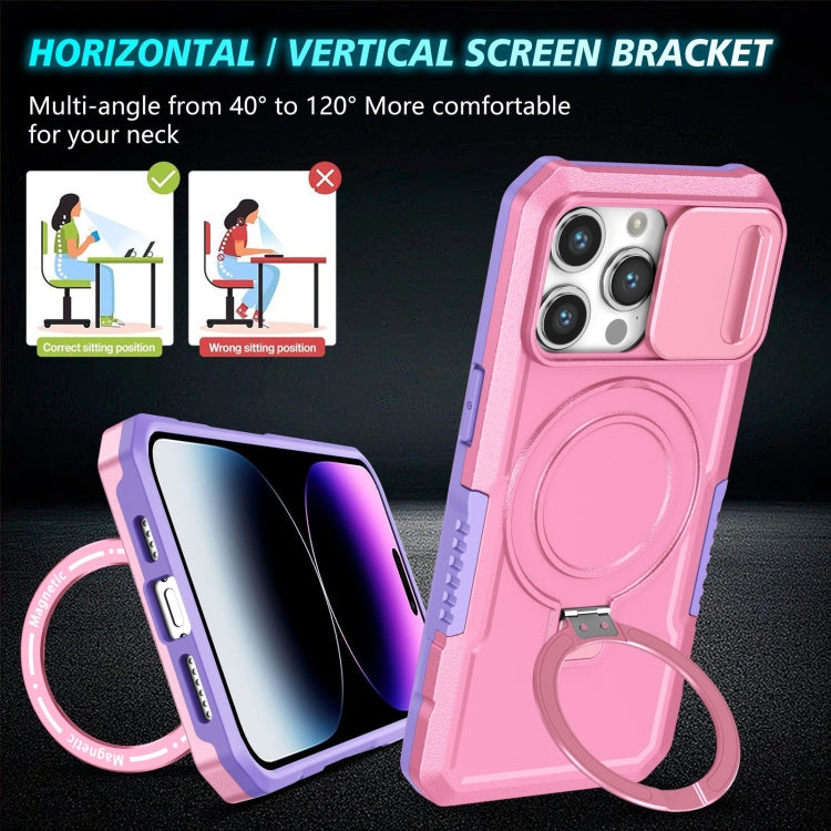 For iPhone 14 Pro Max Sliding Camshield Magsafe Holder TPU Hybrid PC Phone Case(Purple Pink) - iPhone 14 Pro Max Cases by buy2fix | Online Shopping UK | buy2fix