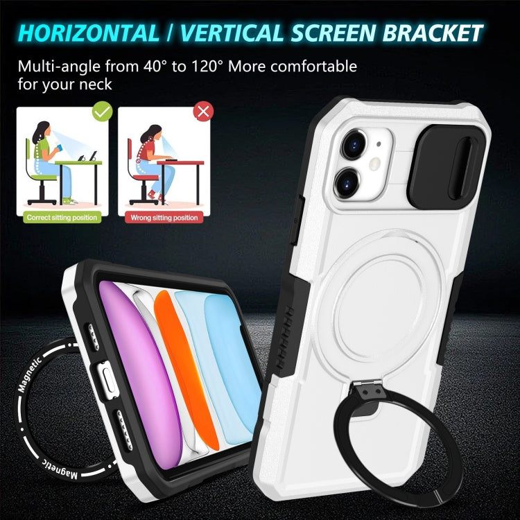 For iPhone 11 Sliding Camshield Magsafe Holder TPU Hybrid PC Phone Case(Black White) - iPhone 11 Cases by buy2fix | Online Shopping UK | buy2fix