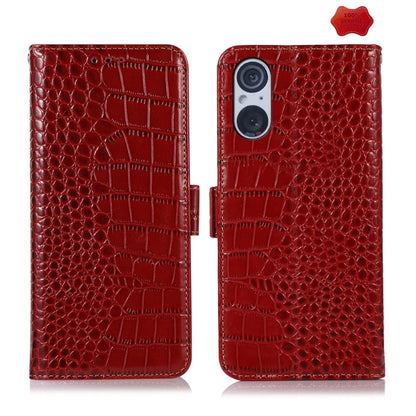 For Sony Xperia 5 V Crocodile Top Layer Cowhide Leather Phone Case(Red) - Sony Cases by buy2fix | Online Shopping UK | buy2fix