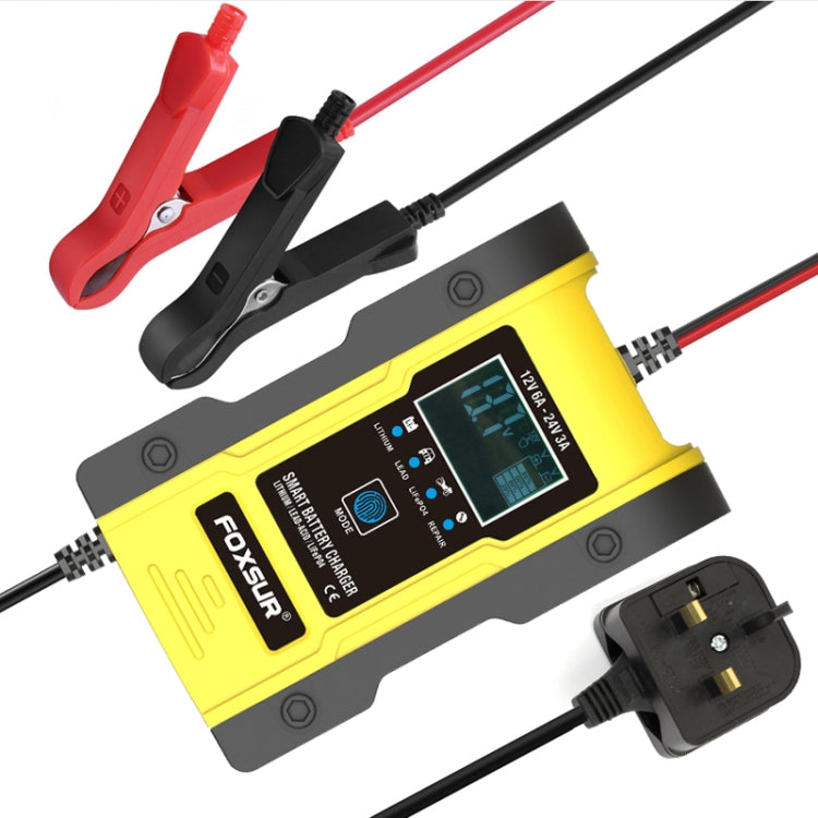 FOXSUR 12V-24V Car Motorcycle Repair Battery Charger AGM Charger Color:Yellow(UK Plug) - In Car by FOXSUR | Online Shopping UK | buy2fix