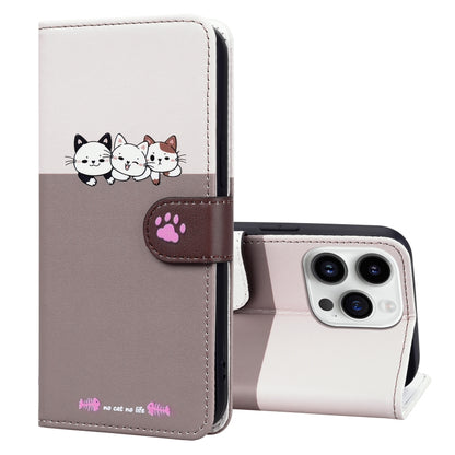 For iPhone 15 Pro Max Cute Pet Series Color Block Buckle Leather Phone Case(Pale Mauve) - iPhone 15 Pro Max Cases by buy2fix | Online Shopping UK | buy2fix