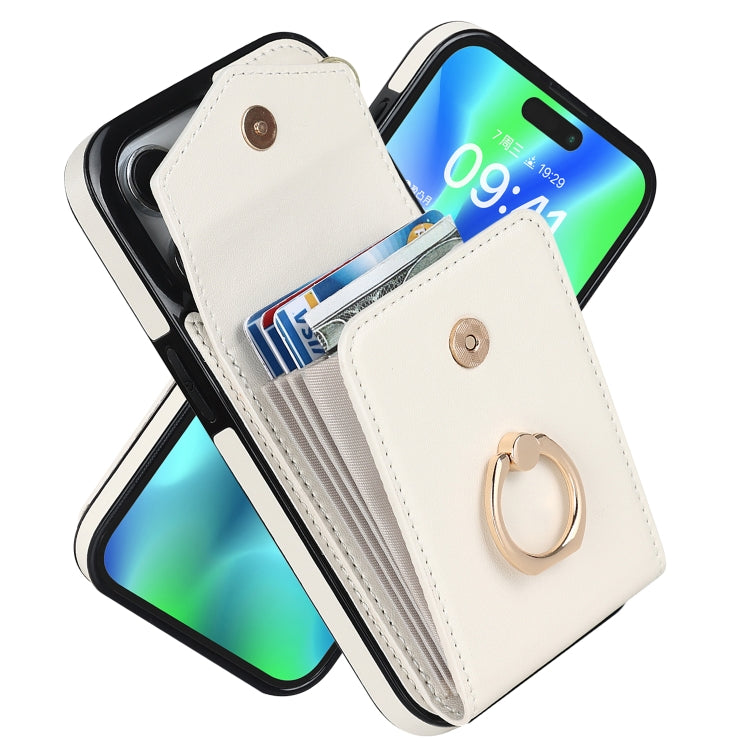 For iPhone 15 Pro Max Ring Holder RFID Card Slot Phone Case(Beige) - iPhone 15 Pro Max Cases by buy2fix | Online Shopping UK | buy2fix