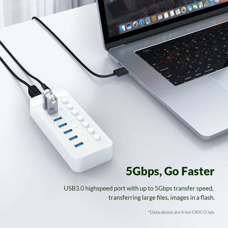 ORICO CT2U3-13AB Plastic Stripes 13 Ports USB 3.0 HUB with Individual Switches, Plug:EU Plug(White) - USB 3.0 HUB by ORICO | Online Shopping UK | buy2fix