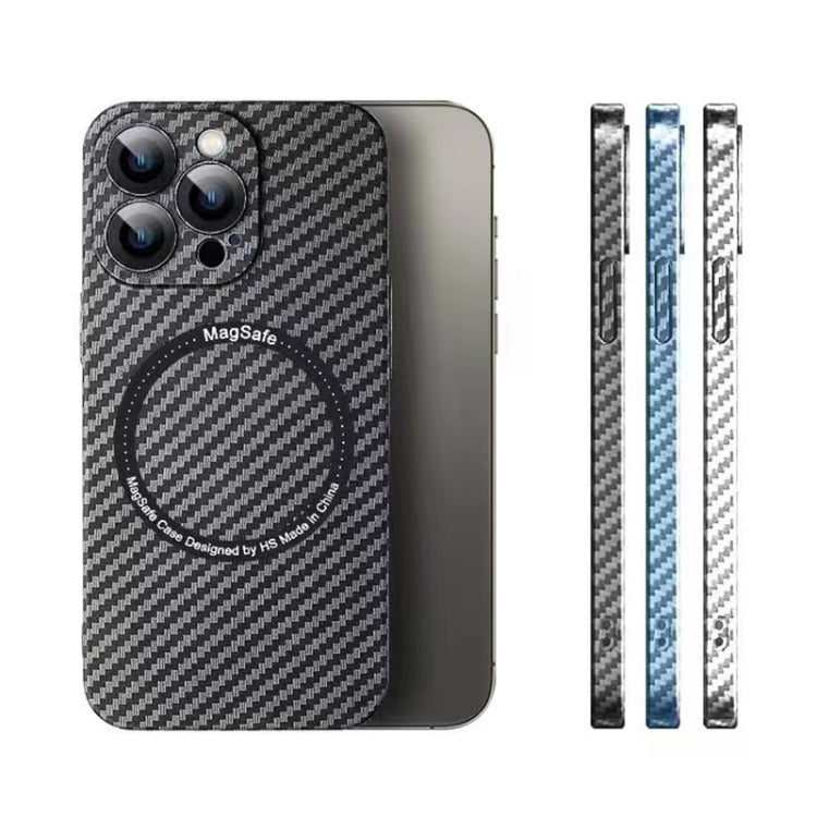 For iPhone 14 Plus MagSafe Magnetic PC Carbon Fiber Phone Case with Lens Film(Blue) - iPhone 14 Plus Cases by buy2fix | Online Shopping UK | buy2fix