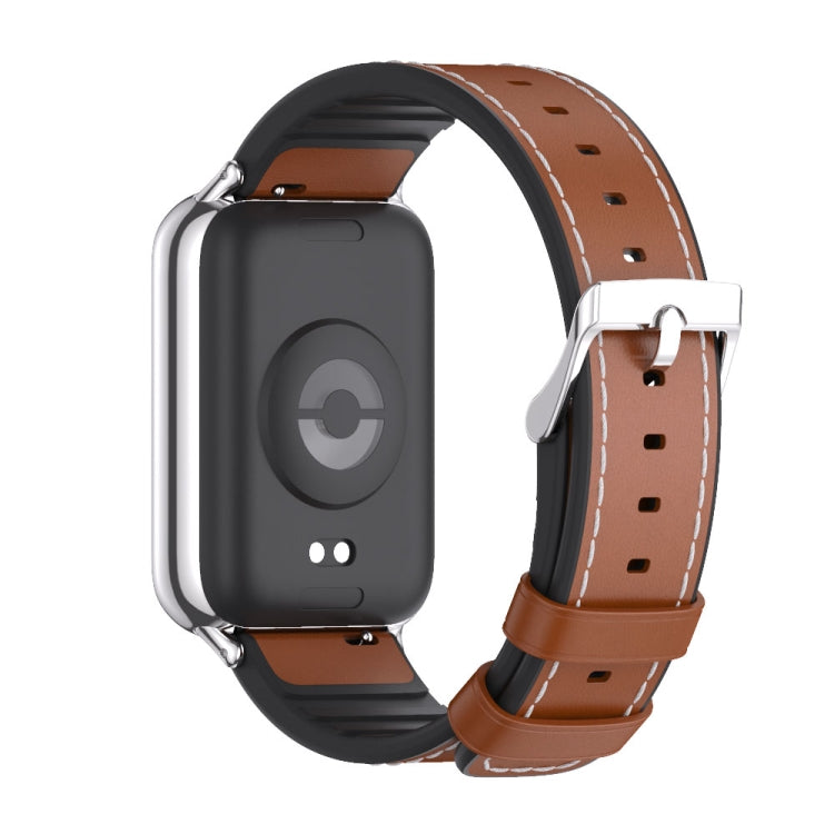 For Xiaomi Smart Band 9 Pro / 8 Pro Mijobs TPU Leather Watch Band(Brown Silver) - Watch Bands by MIJOBS | Online Shopping UK | buy2fix