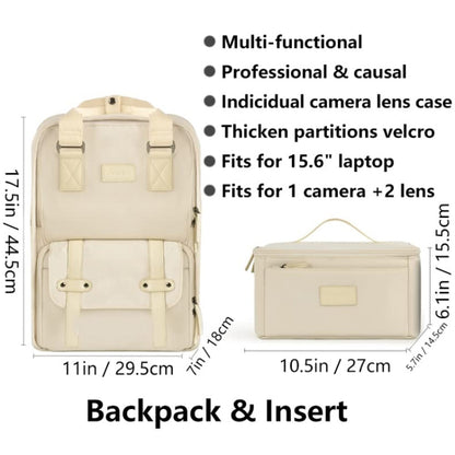 Cwatcun D78 Camera Laptop Backpack Bag With Detachable Insert Camera Case(Creamy White) - Backpack by Cwatcun | Online Shopping UK | buy2fix