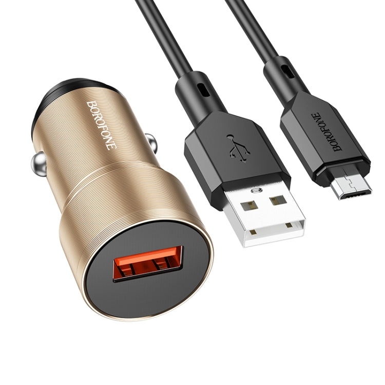 BOROFONE BZ19A Wisdom QC3.0 USB Port Fast Charging Car Charger with USB to Micro USB Cable(Gold) - Car Charger by Borofone | Online Shopping UK | buy2fix