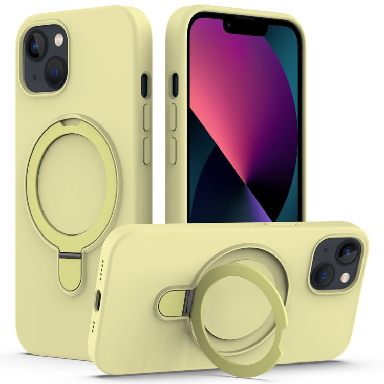 For iPhone 15 MagSafe Magnetic Liquid Silicone Phone Case with Ring Holder(Yellow) - iPhone 15 Cases by buy2fix | Online Shopping UK | buy2fix