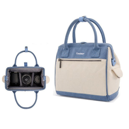 Cwatcun D112 Contrast Canvas Camera Bag One-shoulder Cross-body Tote Bag, Size:24.5 x 30 x 15.5cm(Blue) - Strap Satchel by Cwatcun | Online Shopping UK | buy2fix