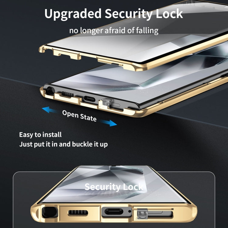 For Samsung Galaxy S23 Ultra 5G MagSafe Magnetic HD Frosted Tempered Glass Holder Phone Case(Gold) - Galaxy S23 Ultra 5G Cases by buy2fix | Online Shopping UK | buy2fix